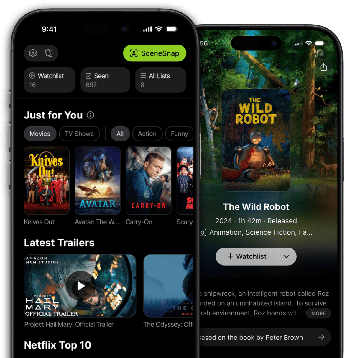 Limelight on two iPhones showing personalized recommendations and a film detail page