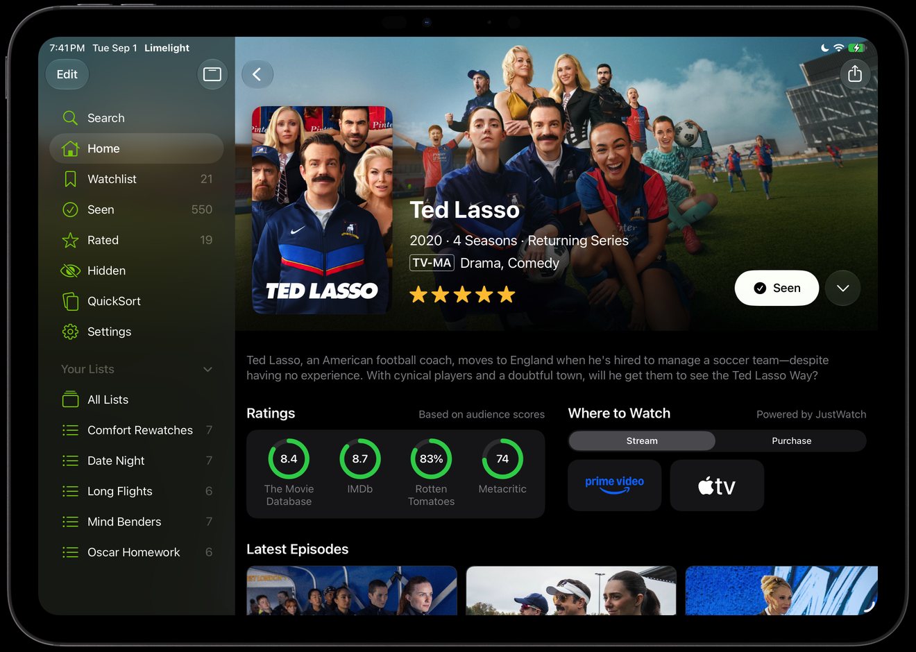 Ted Lasso on Limelight for iPad with ratings, where to watch, and latest episodes