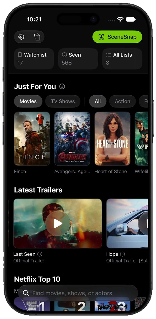 Limelight Home on iPhone with Just For You recommendations, latest trailers, and the Netflix Top 10