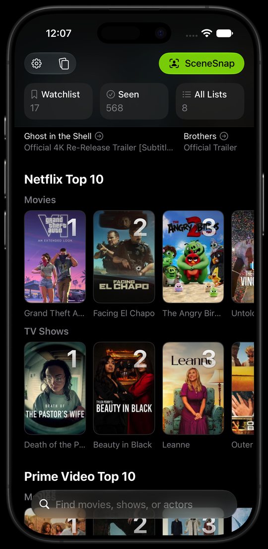 Limelight Home on iPhone showing the Netflix and Prime Video Top 10 charts