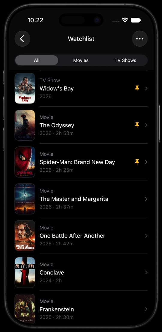 Limelight Watchlist on iPhone with saved movies and shows