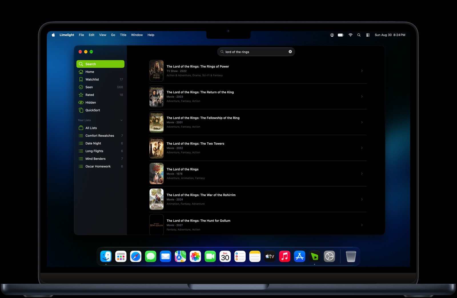 Searching for The Lord of the Rings in Limelight for Mac