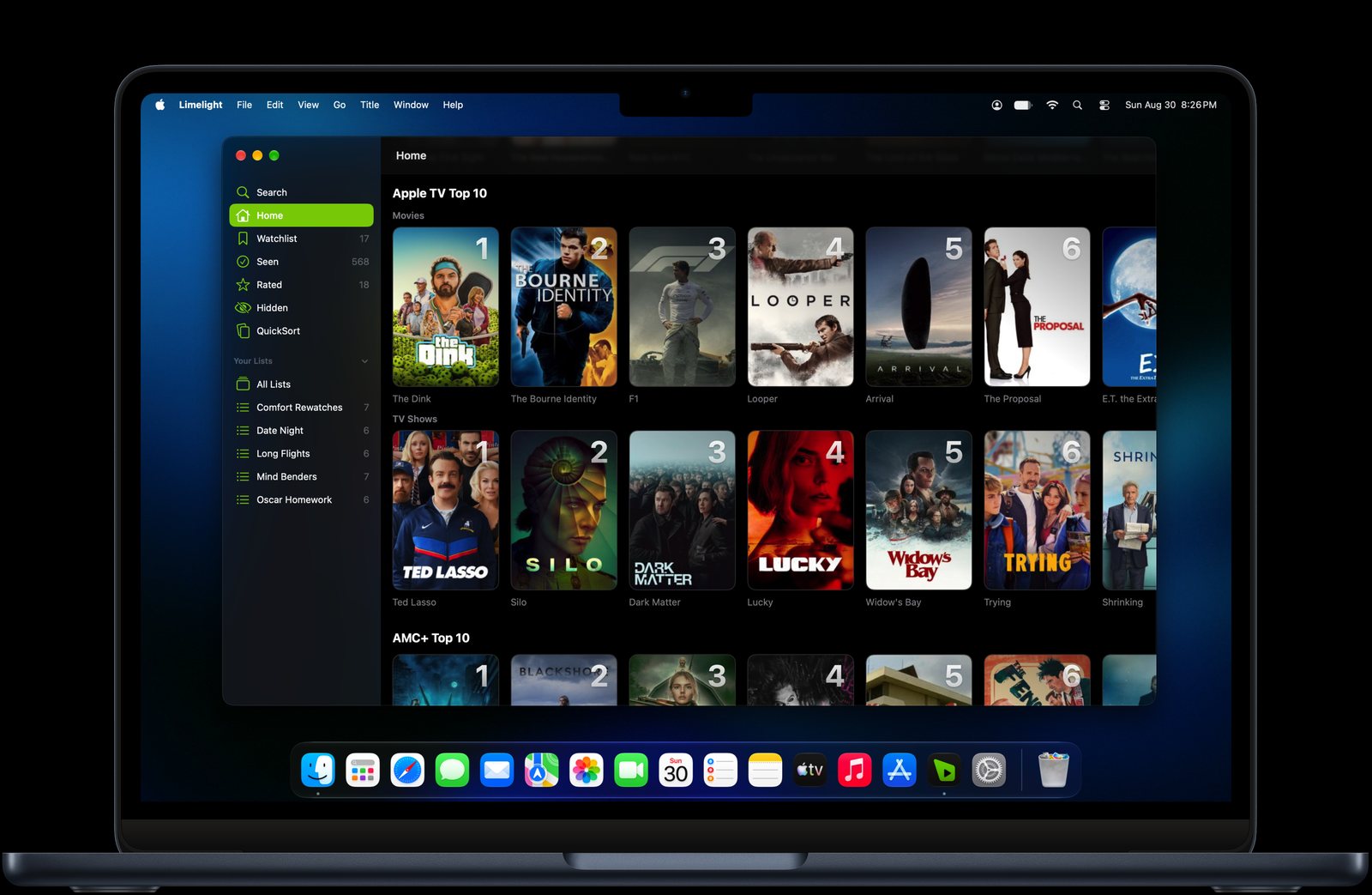 Apple TV and Netflix Top 10 charts in Limelight for Mac