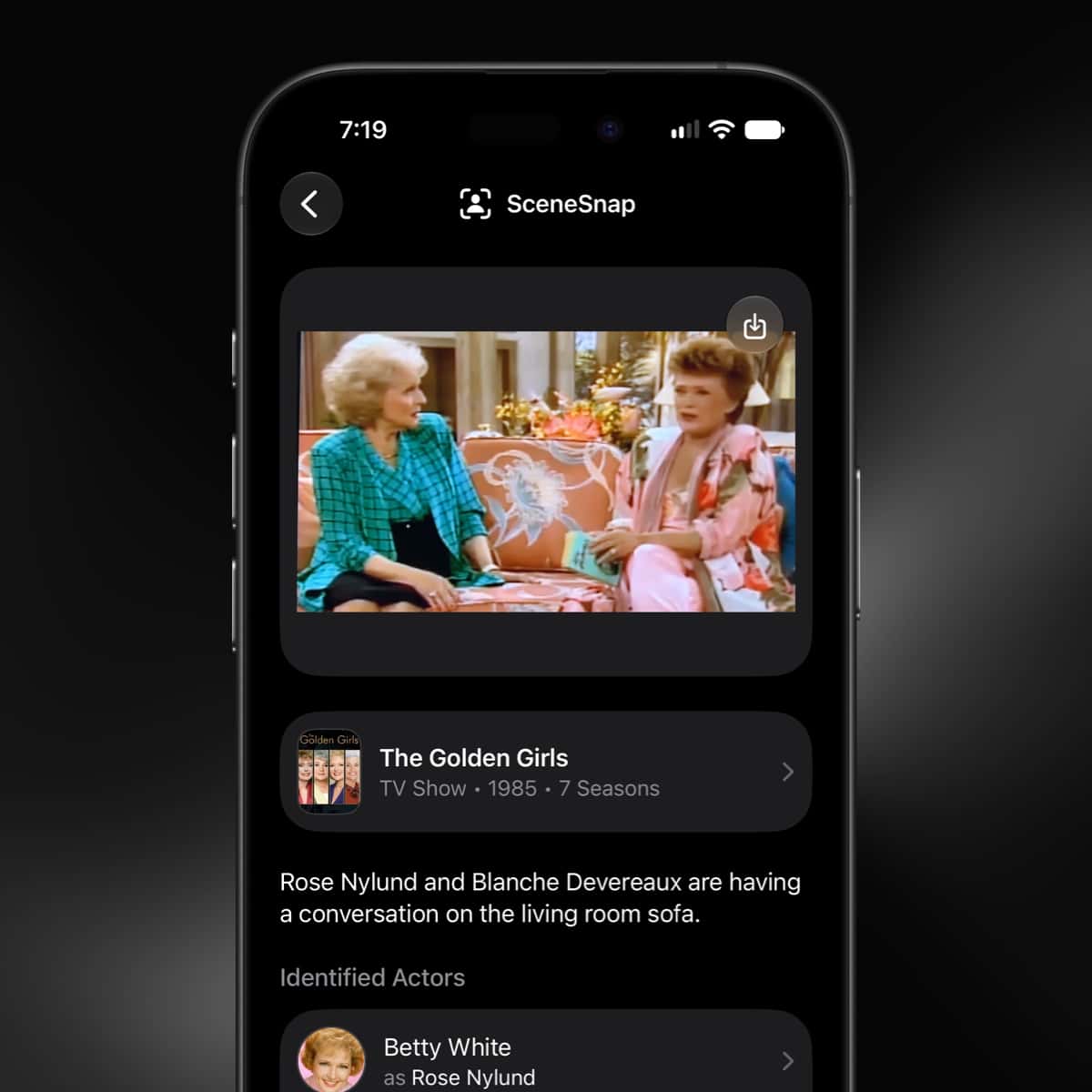 SceneSnap AI feature identifying a movie scene from a video clip