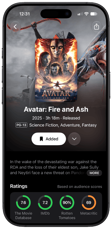 Avatar: Fire and Ash title page in Limelight